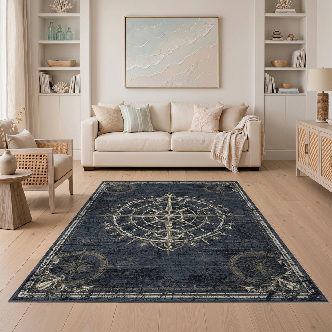 Vintage Nautical Compass Area Rug