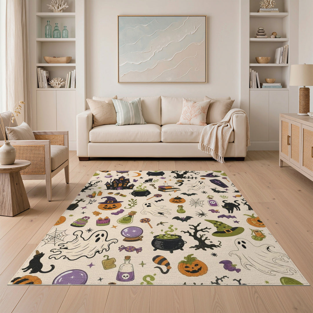 Halloween Spooky Icons Washable Area Rug