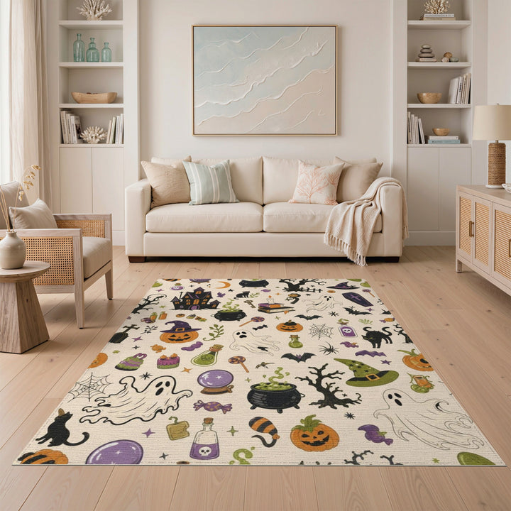 Halloween Spooky Icons Washable Area Rug