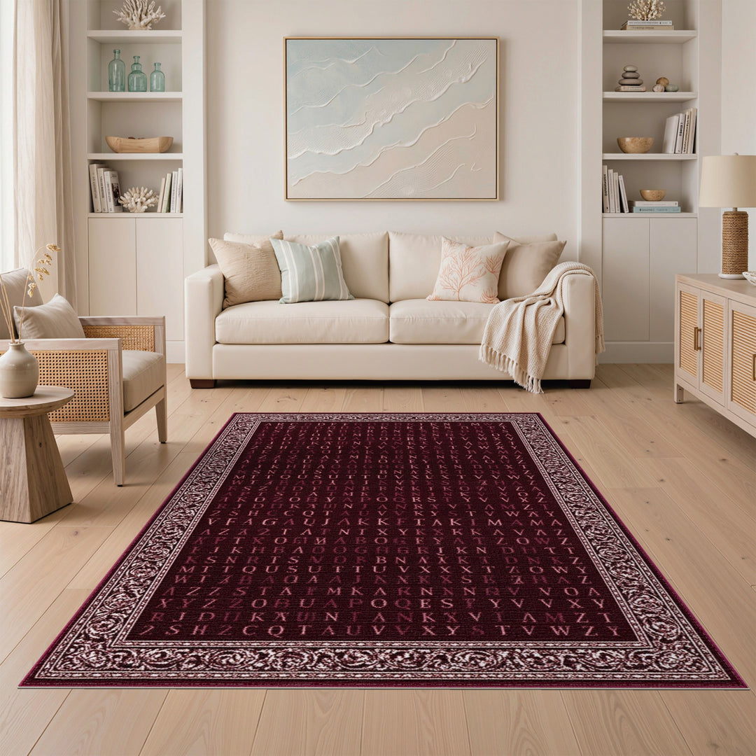 Red Alphabet Vintage Area Rug