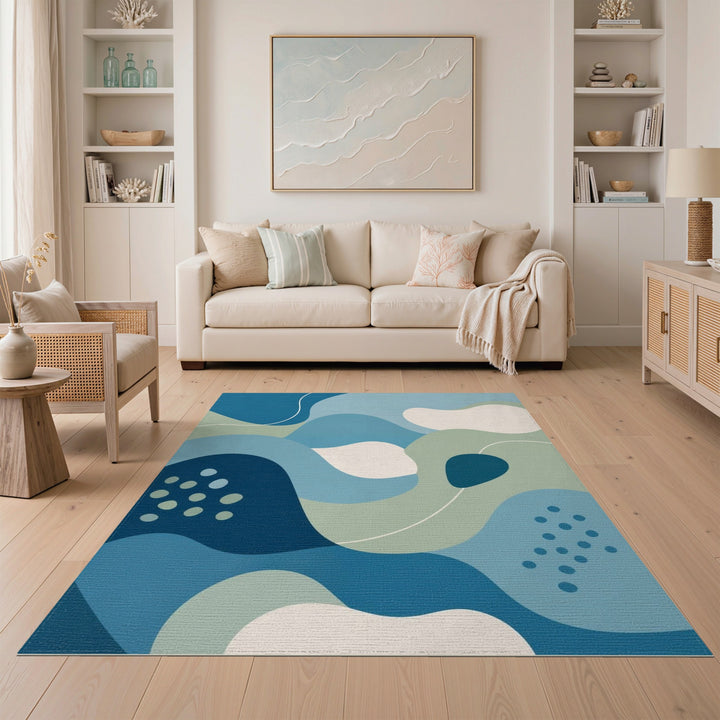 Blue Teal Abstract Wave Area Rug