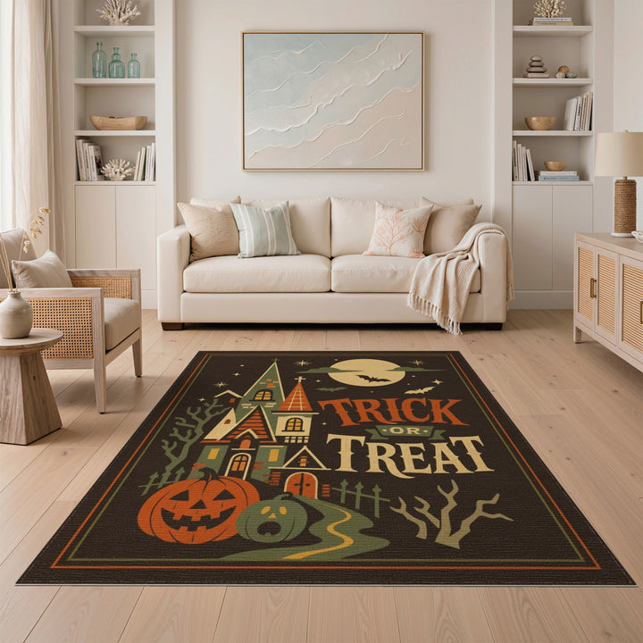 Distressed Vintage Trick or Treat Halloween Area Rug