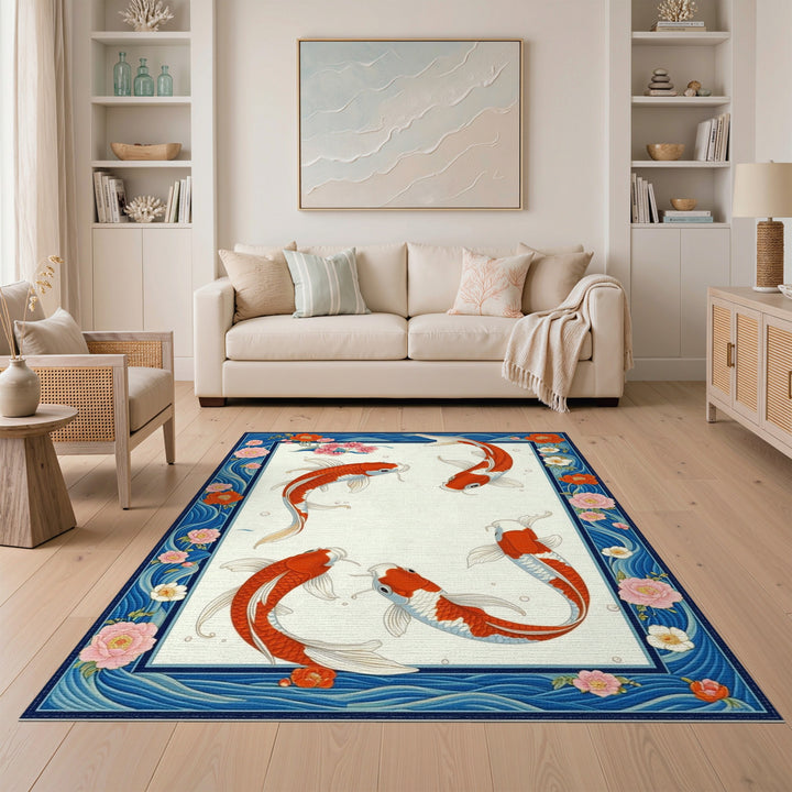 Koi Fish Floral Wave Area Rug