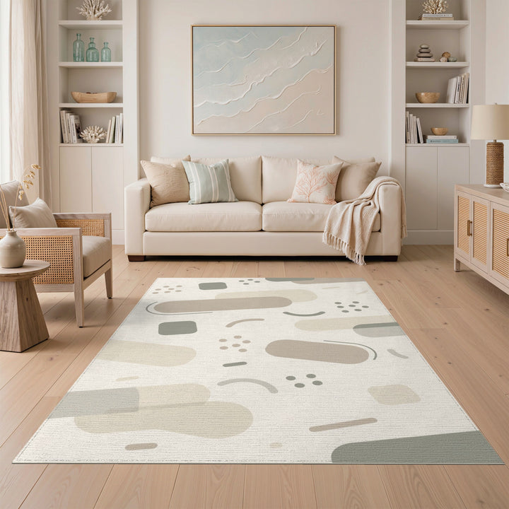 Beige Neutral Abstract Area Rug