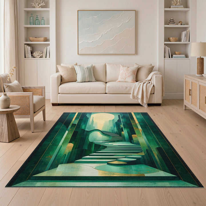 Teal Abstract Staircase Area Rug