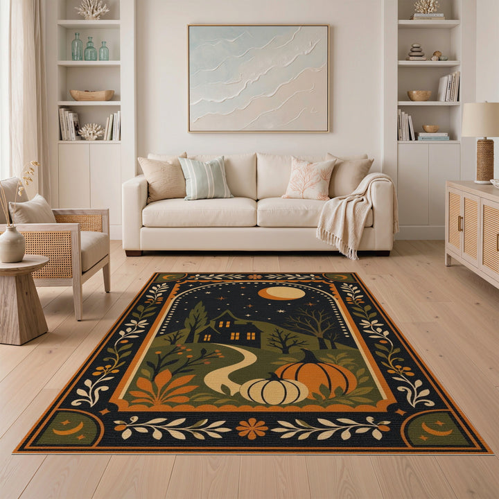 Midnight Pumpkin House Washable Area Rug