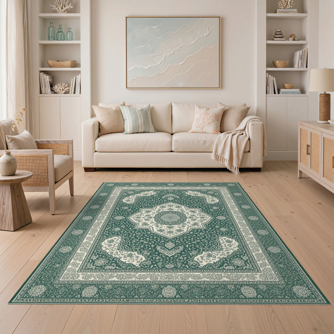 Teal Persian Medallion Area Rug