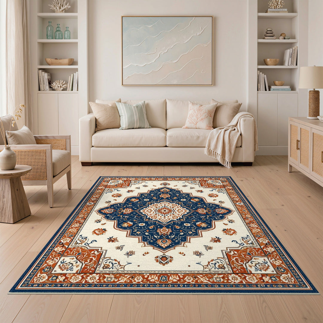 Navy Blue Persian Medallion Area Rug