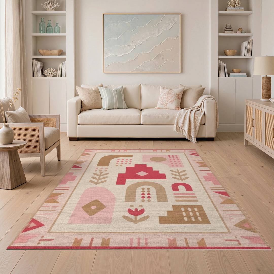 Pink Geometric Modern Washable Area Rug