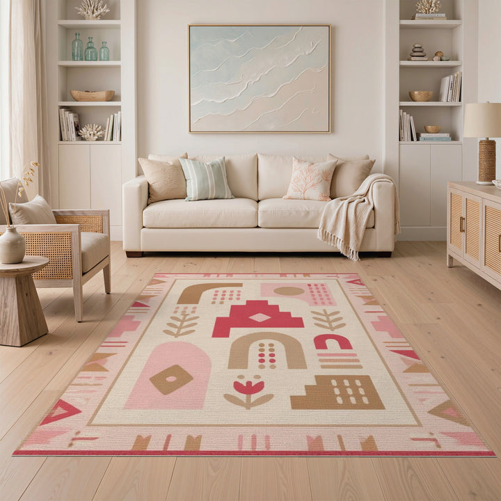 Pink Geometric Modern Washable Area Rug