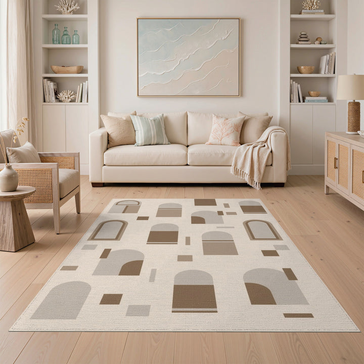 Beige and Neutral Beige Arch Geometric Area Rug