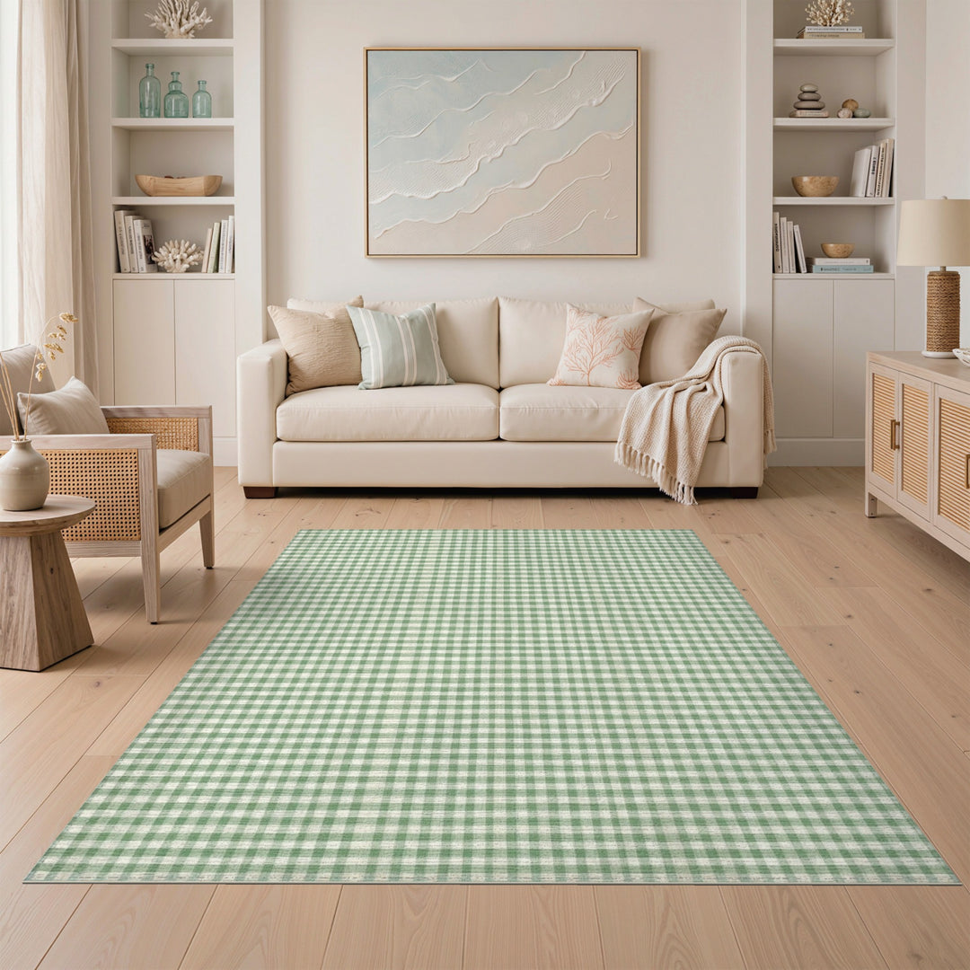 Green Gingham Checkered Green Gingham Checkered Area Rug