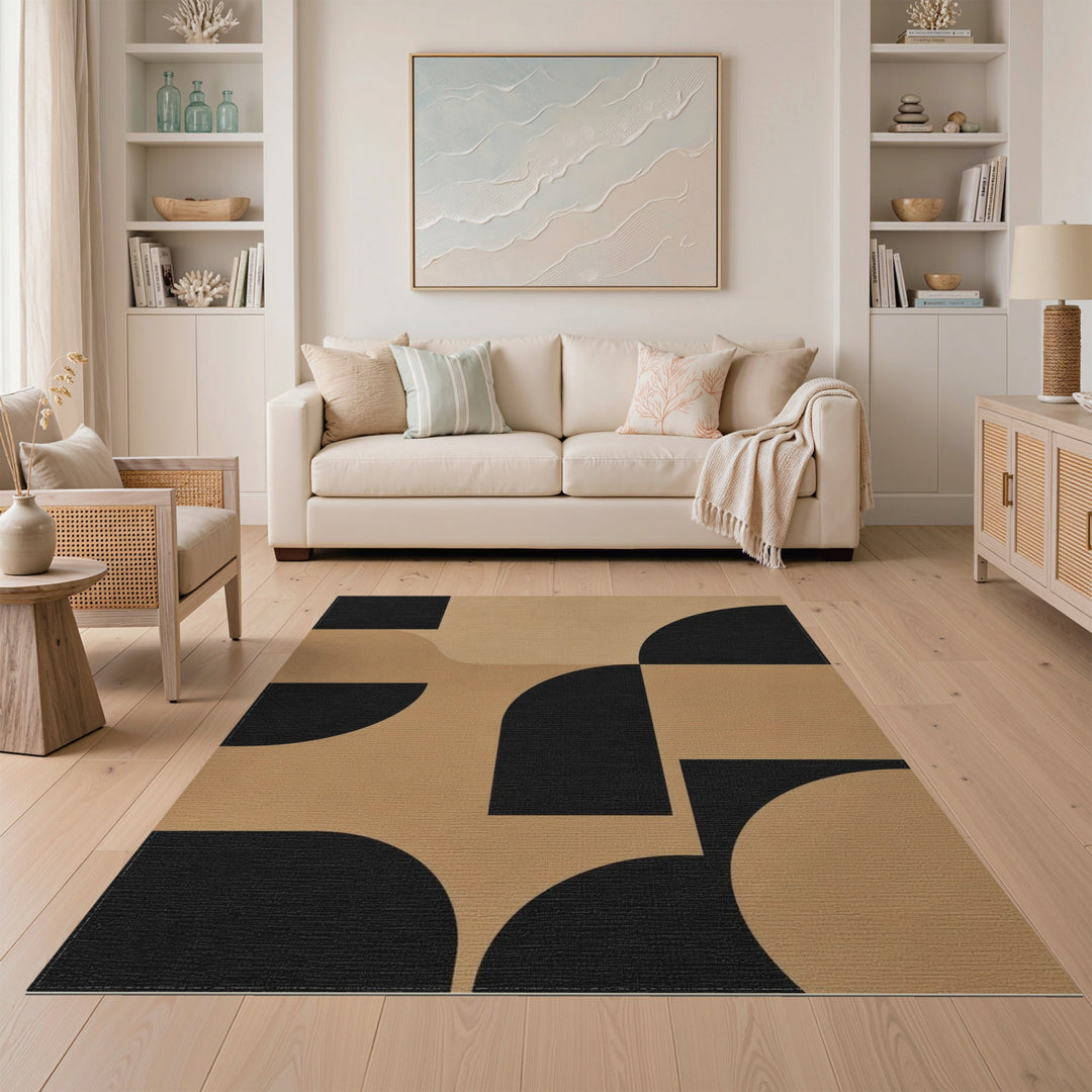 Black and Tan Geometric Area Rug