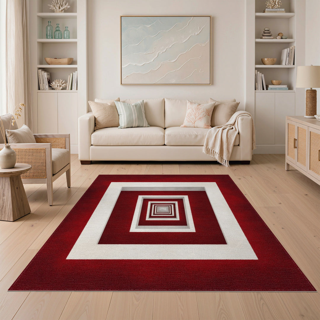 Red Geometric Frame Area Rug