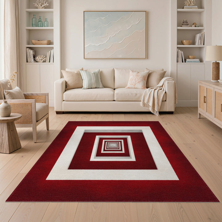 Red Geometric Frame Area Rug