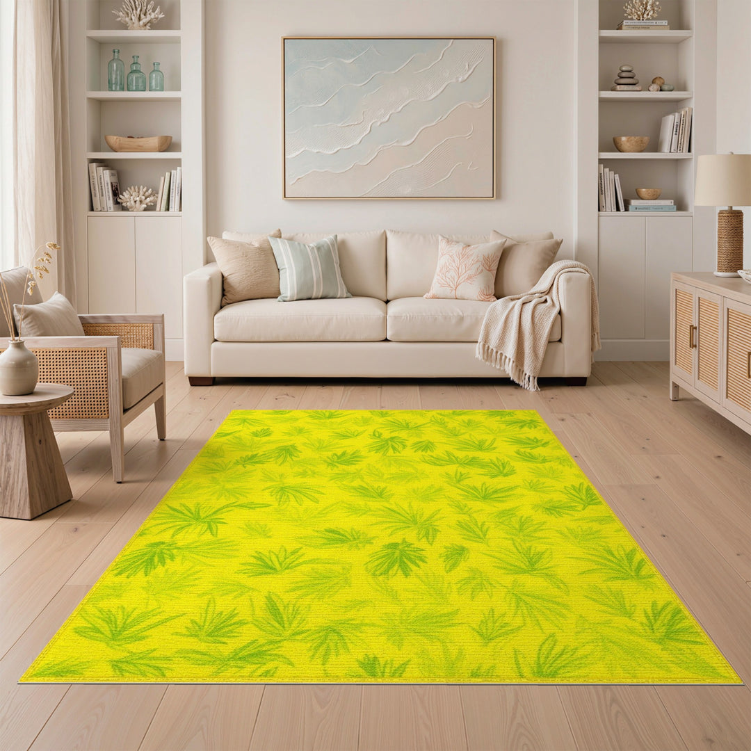 Yellow Leaf Print Area Rug