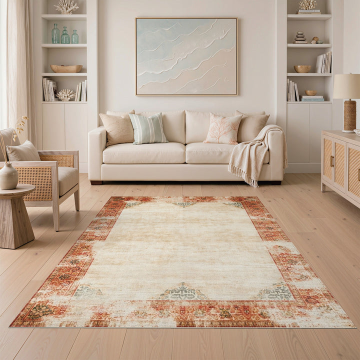 Distressed Vintage Red Beige Area Rug