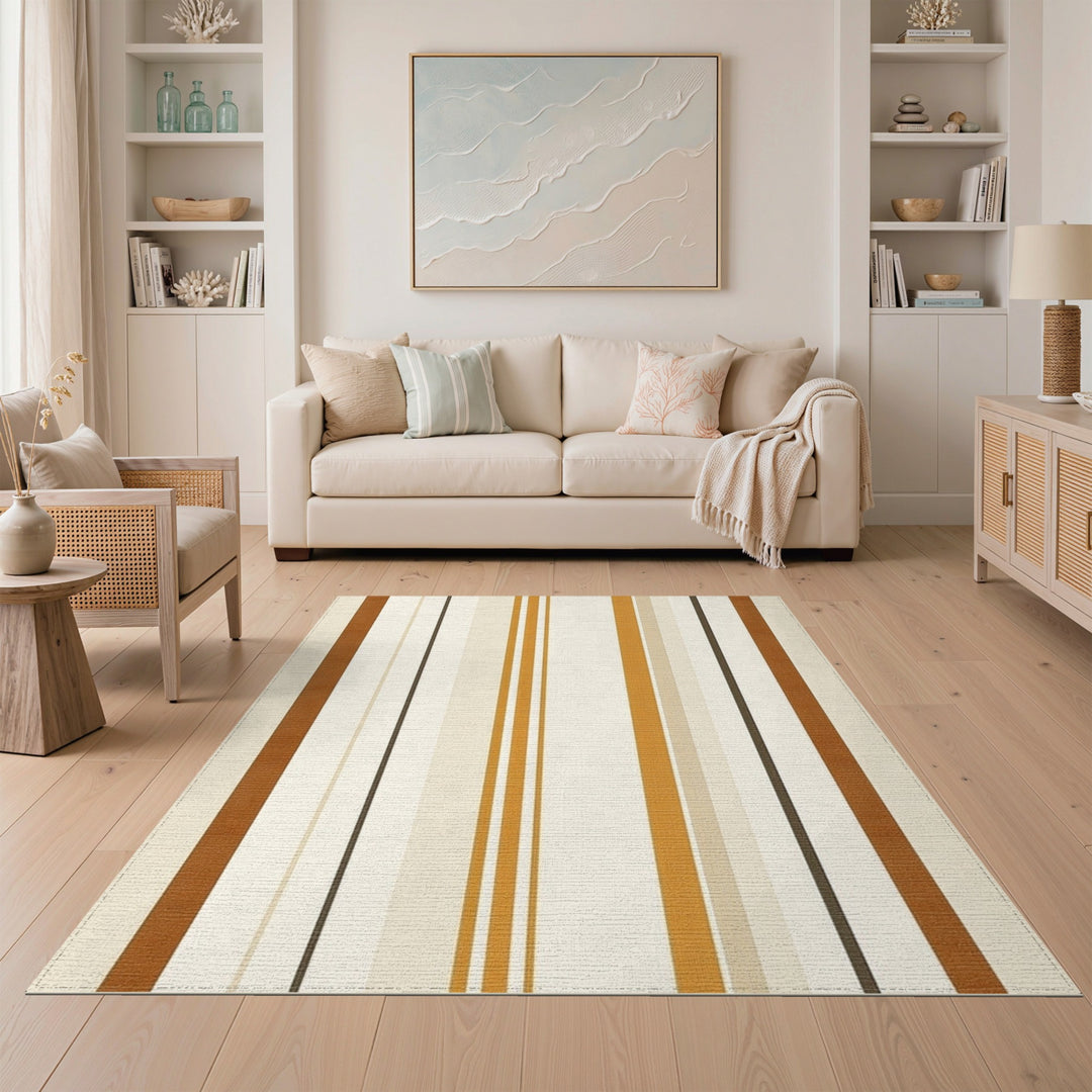 Brown and Tan Striped Washable Area Rug