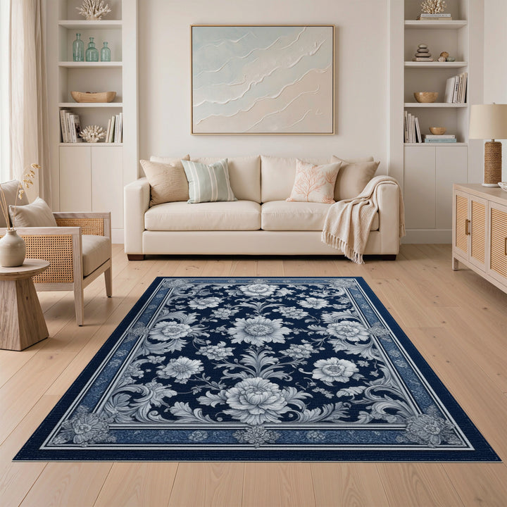 Blue Floral Vintage Area Rug