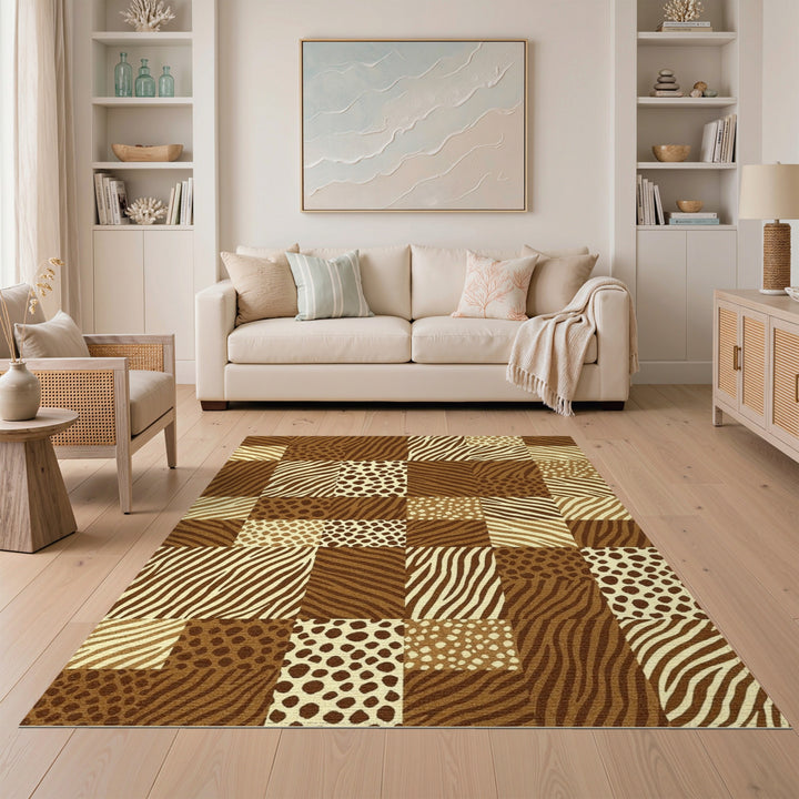 Brown Zebra Leopard Patchwork Area Rug