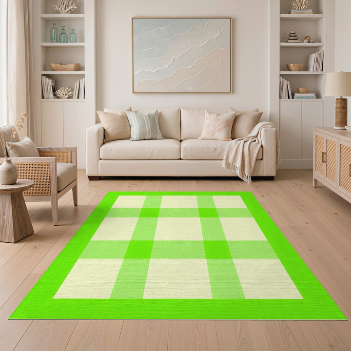 Lime Green Checkered Washable Area Rug