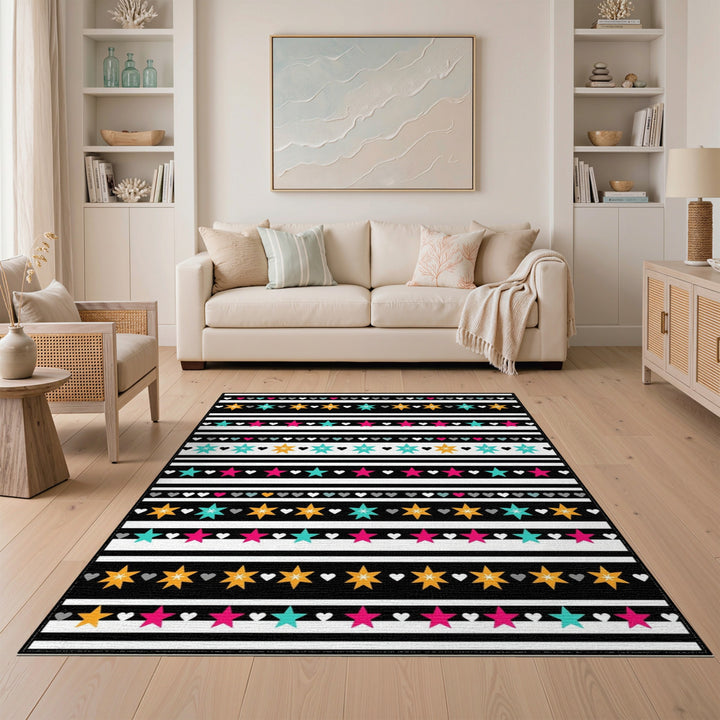 Vibrant Stars Hearts Kids Area Rug