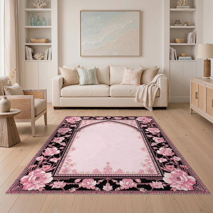 Pink Rose Arch Floral Area Rug