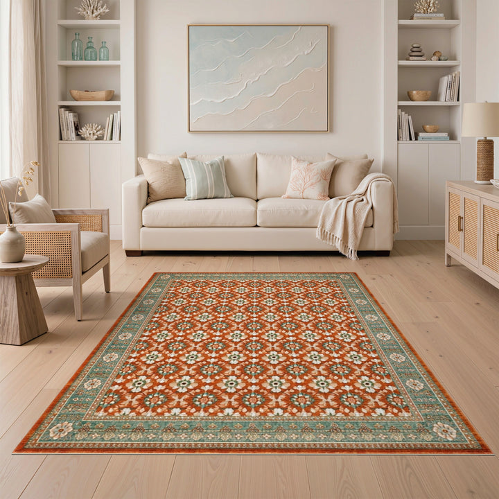 Orange Floral Vintage Area Rug