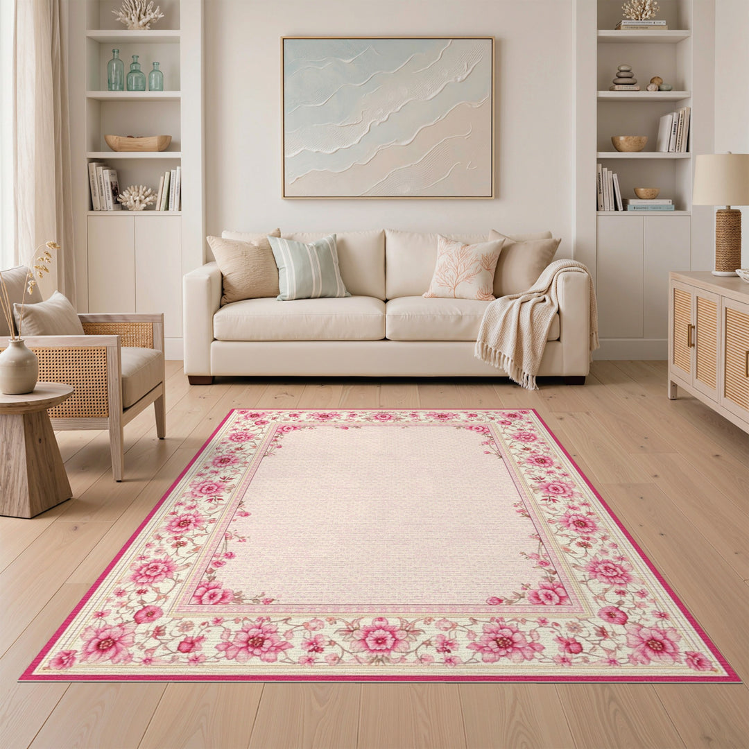 Pink Rose Floral Vintage Area Rug