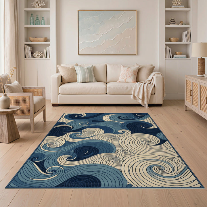 Blue Swirl Abstract Area Rug