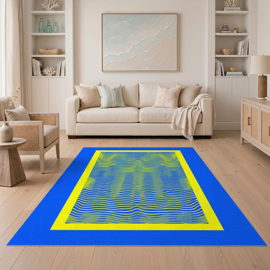 Blue Yellow Wavy Wave Area Rug