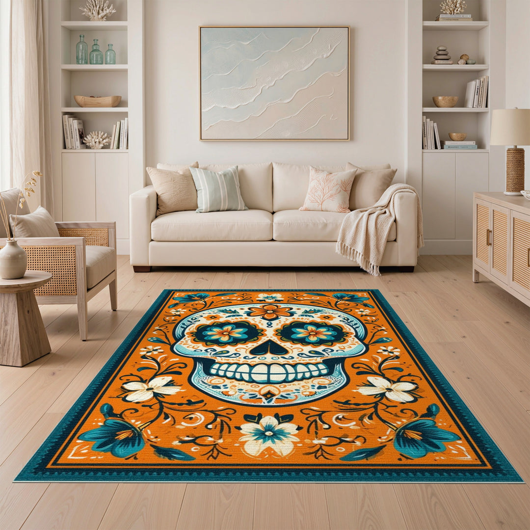 Vibrant Floral Sugar Skull Area Rug