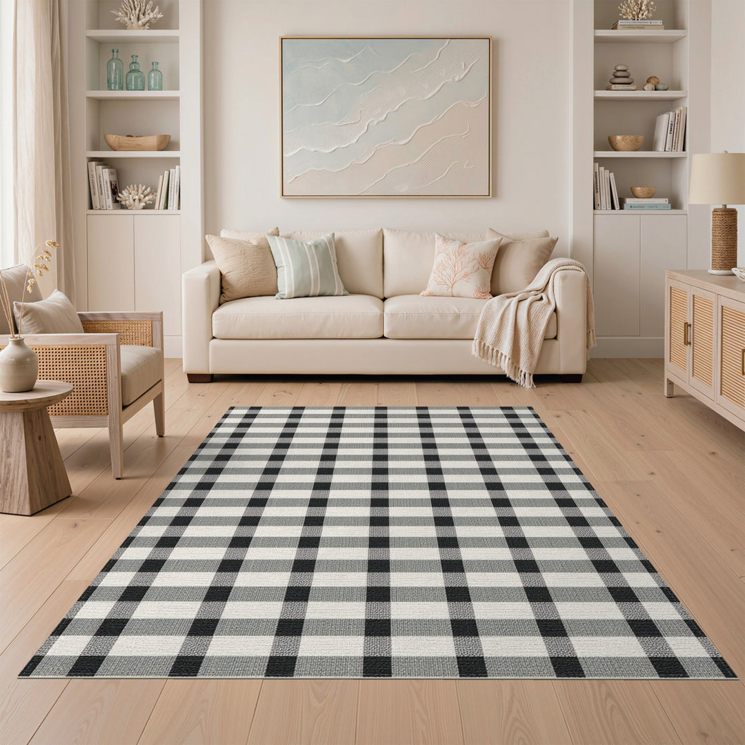 Rustic Farmhouse Black White Checkered Area Rug