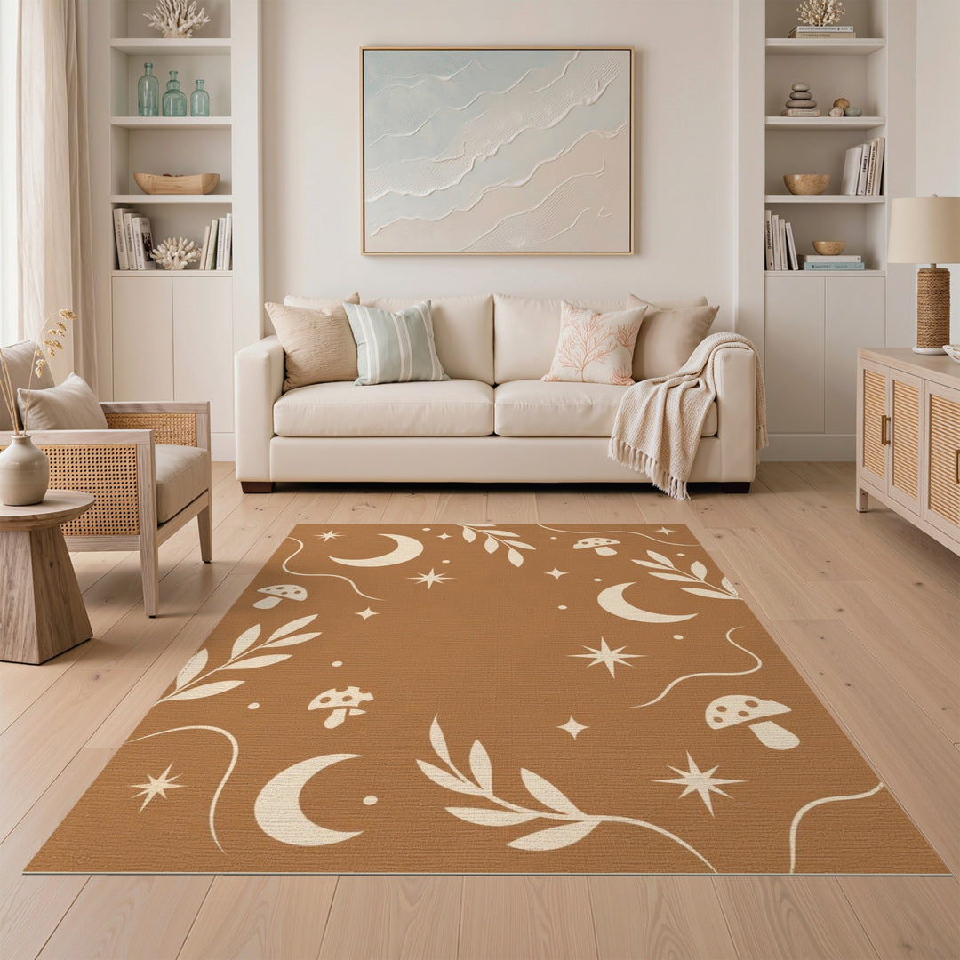 Boho Mushroom Moon Washable Area Rug