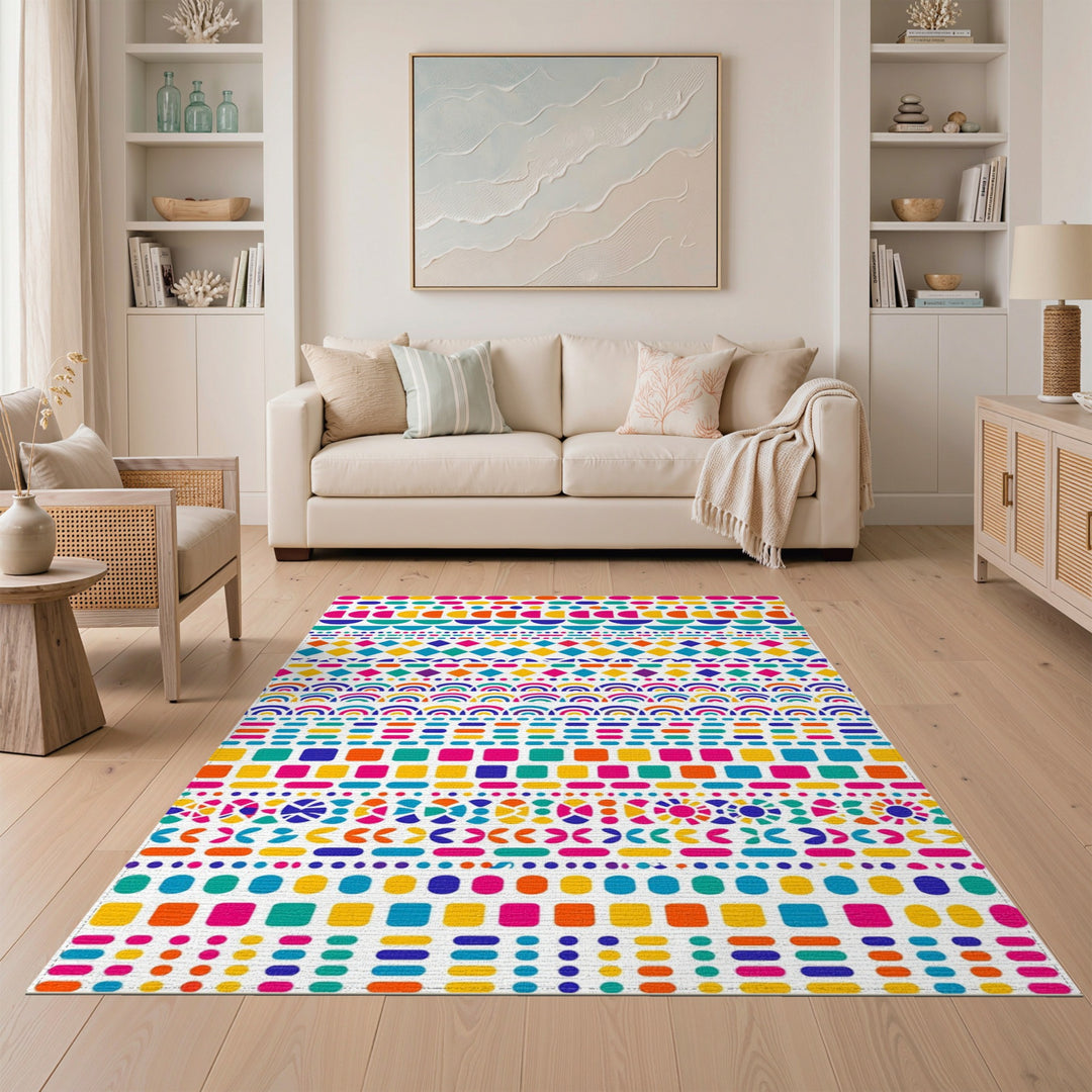 Vibrant Rainbow Geometric Multi-color and Patterns Area Rug