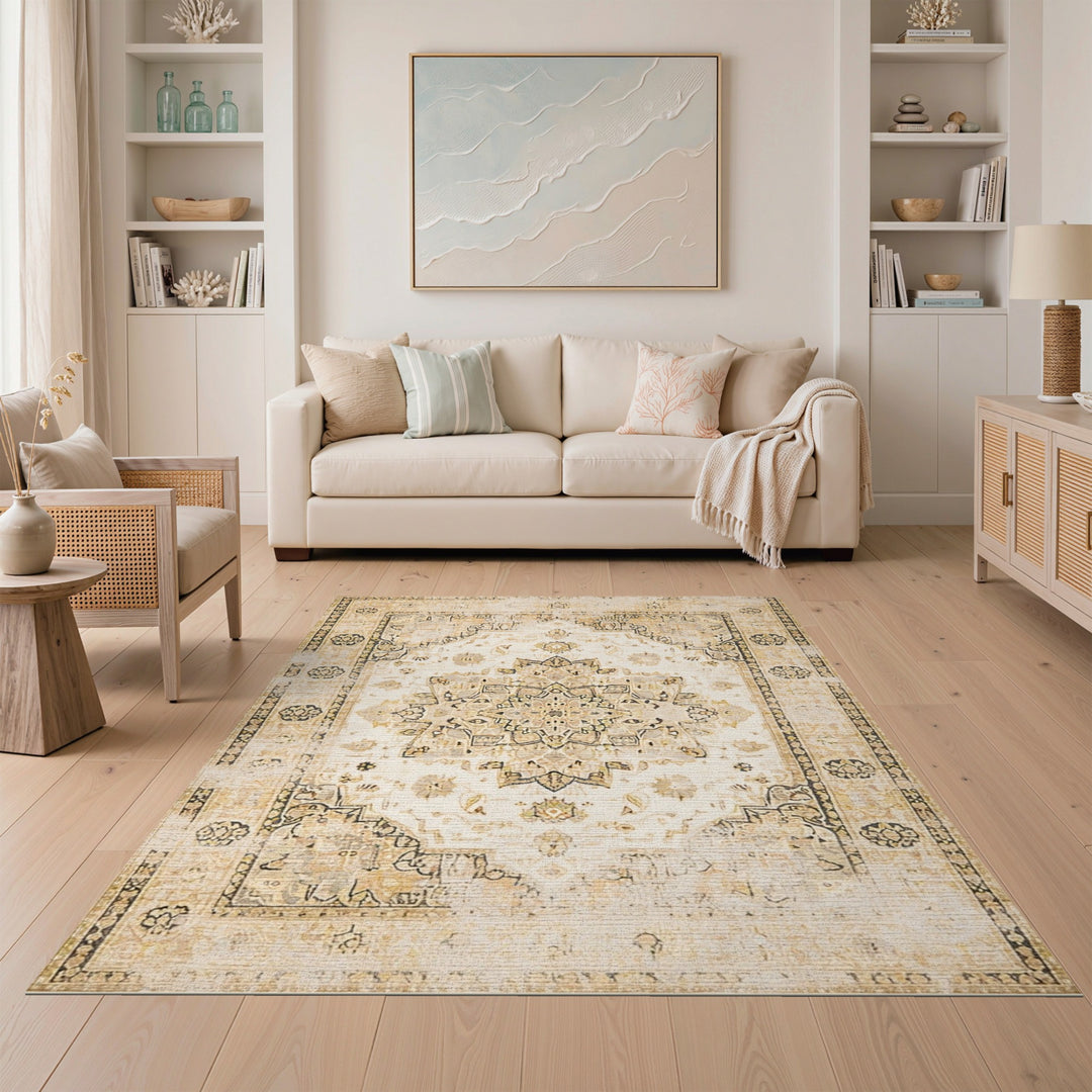 Beige Distressed Persian Area Rug