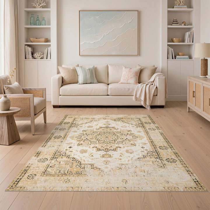 Beige Distressed Persian Area Rug