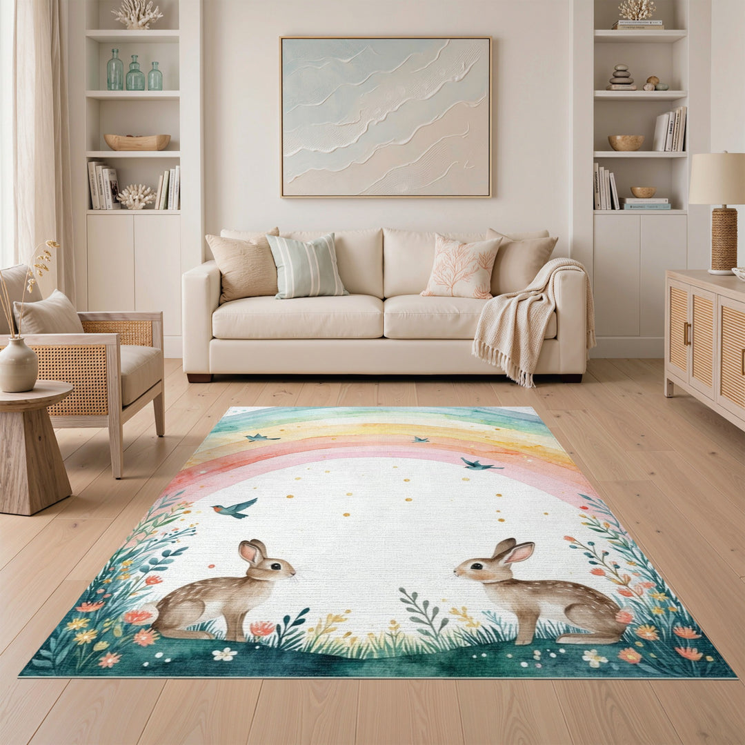 Rainbow Bunny Kids Area Rug