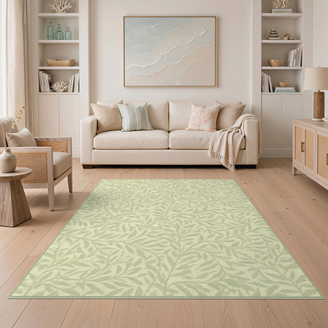 Green Sage Green Leaf Vine Area Rug