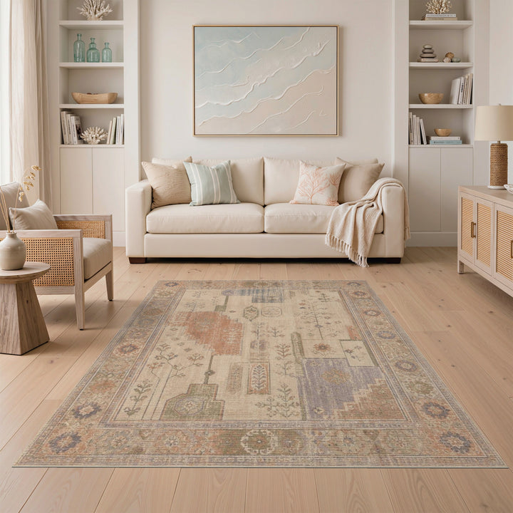 ODIKA Distressed Vintage Beige Floral Area Rug
