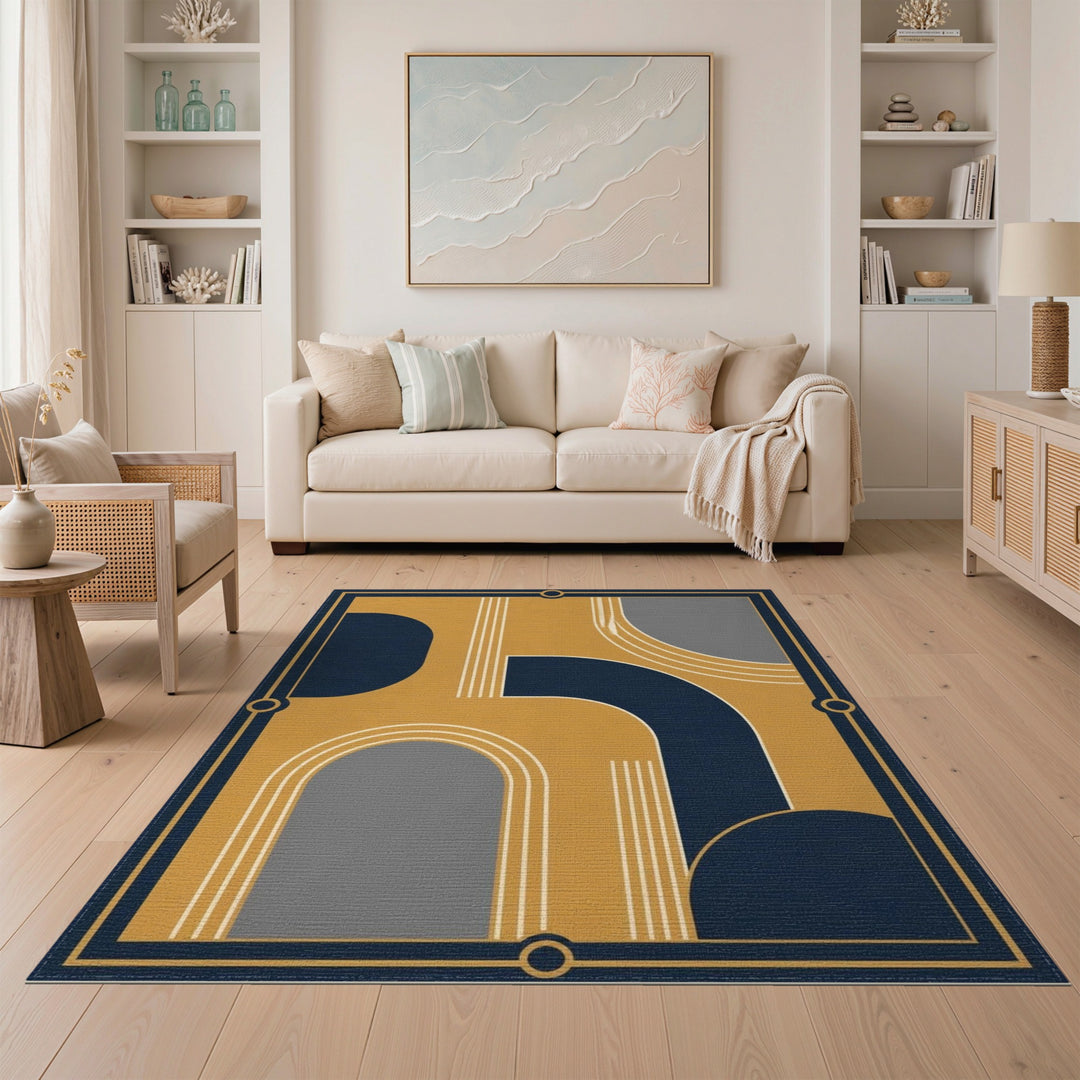 Navy and Gold Geometric Area Rug