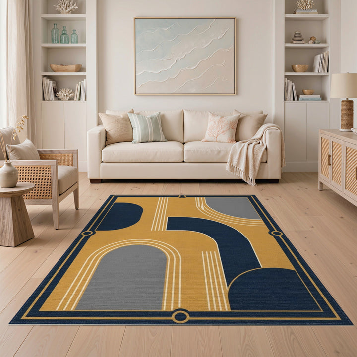Navy and Gold Geometric Area Rug