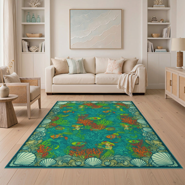 Mermaid Teal Kids Area Rug