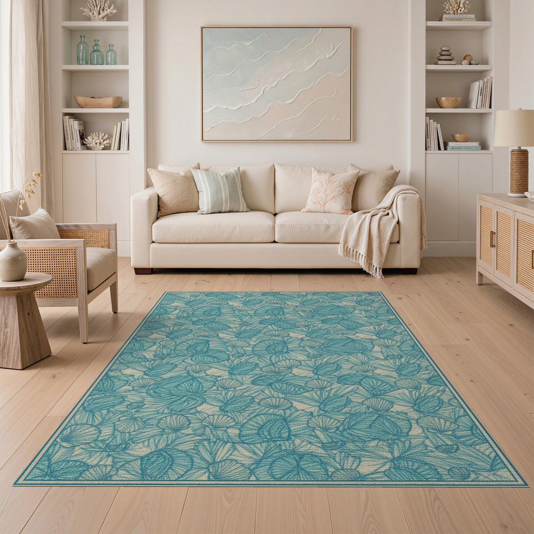 Blue Teal Seashell Coastal Area Rug