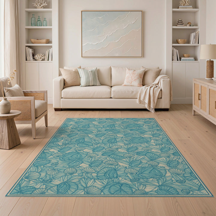 Blue Teal Seashell Coastal Area Rug