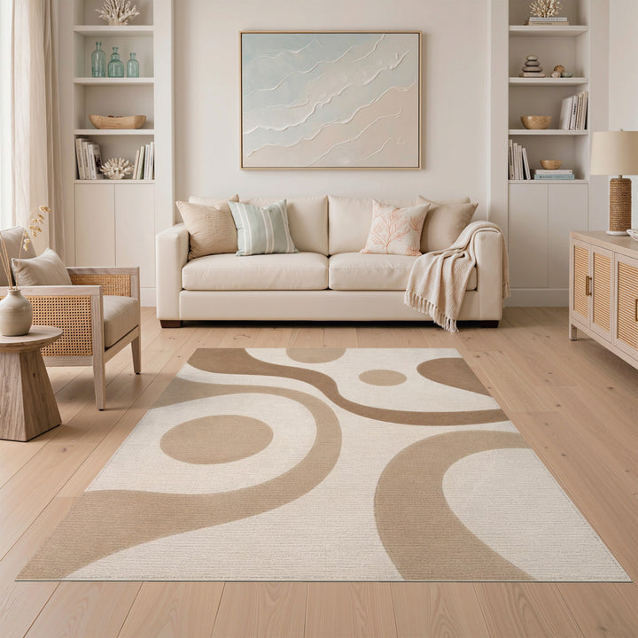 Beige Abstract Swirl Area Rug