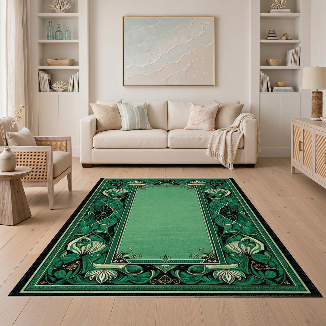 Green Floral Vintage Area Rug