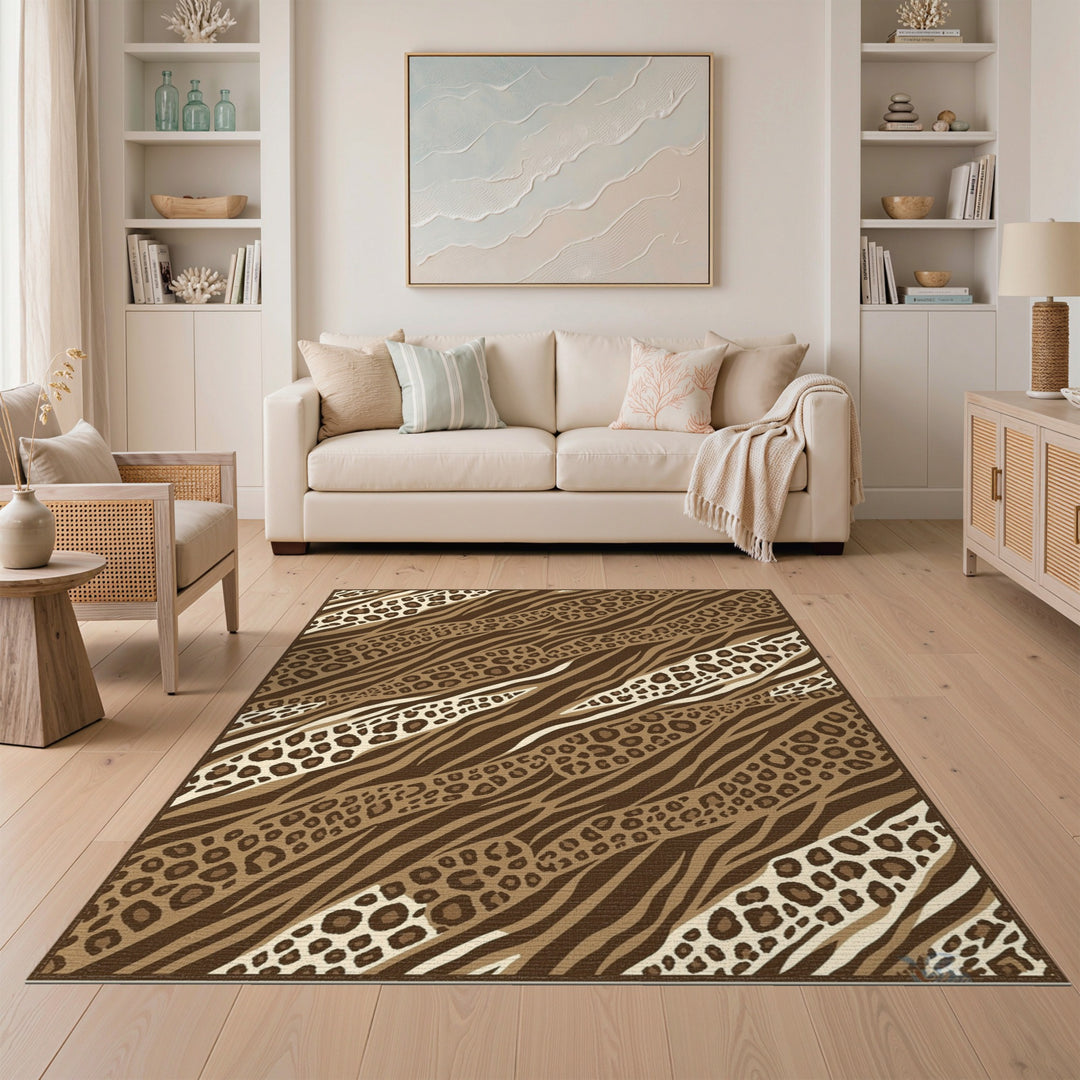 Brown Zebra Leopard Print Area Rug