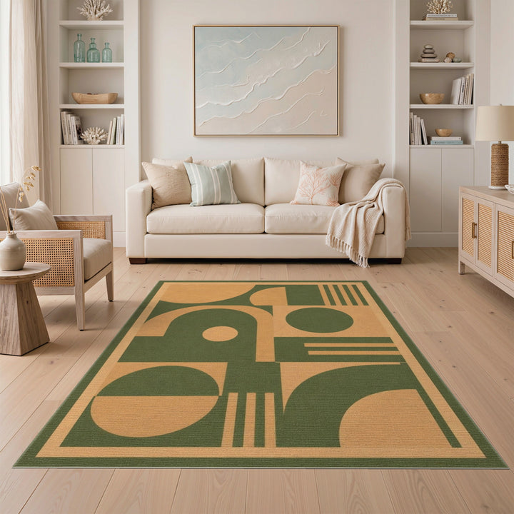 Abstract Green Geometric Abstract Area Rug