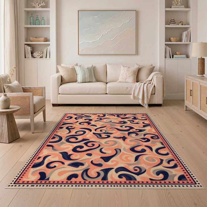 Orange Swirl Abstract Area Rug